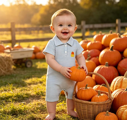NO MOQ RTS SR4281-embroidery (2) Baby Boy Clothes Candy Corn Embroidery Striped Mixed Print Short Sleeve Polo Romper 202609