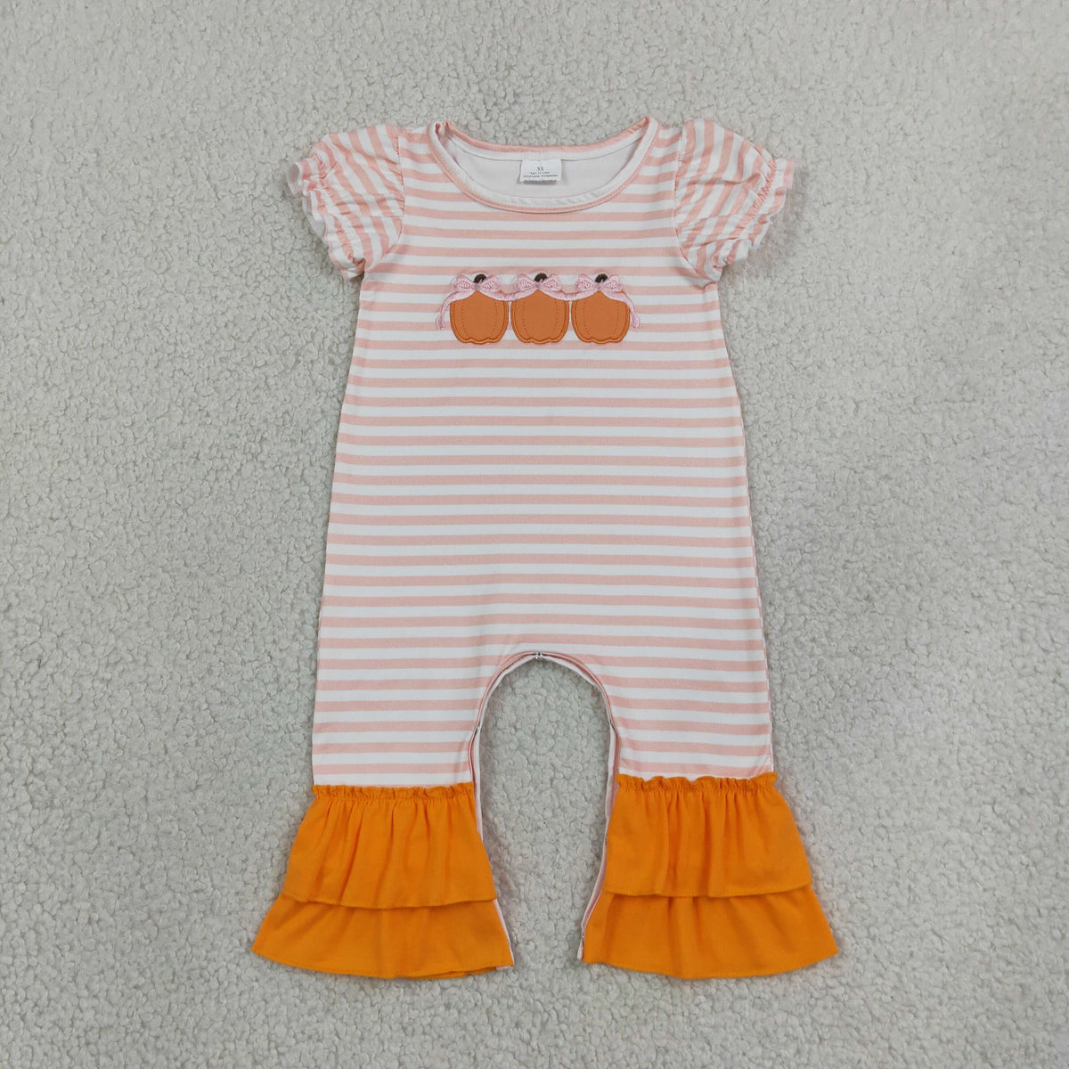 NO MOQ RTS SR4284 Pumpkin Embroidery Kids girl romper