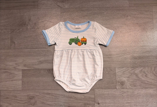 RTS SR4286 Halloween Pumpkin Embroidery Stripe Short Sleeve Baby Bubble Romper 202608