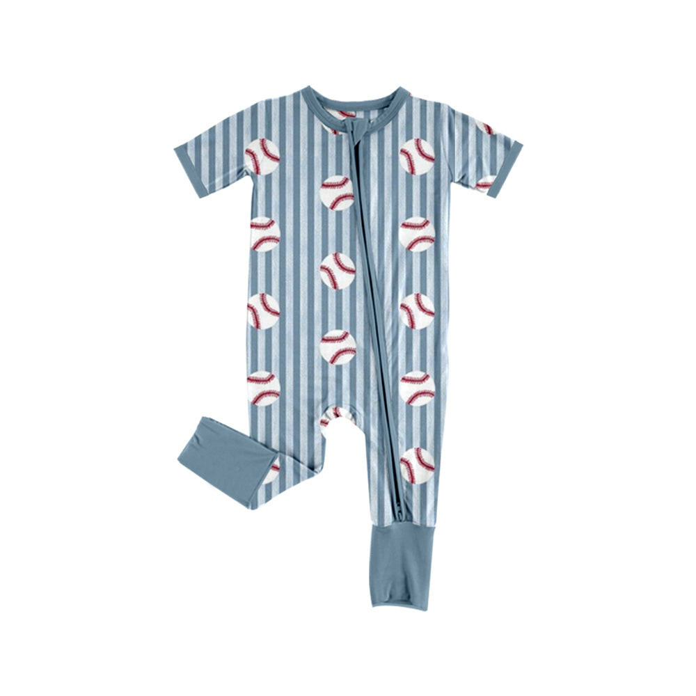 Preorder (moq 5) SR4340 Baby Boy Clothes Baseball Stripe Mixed Print Short Sleeve Zipper Romper