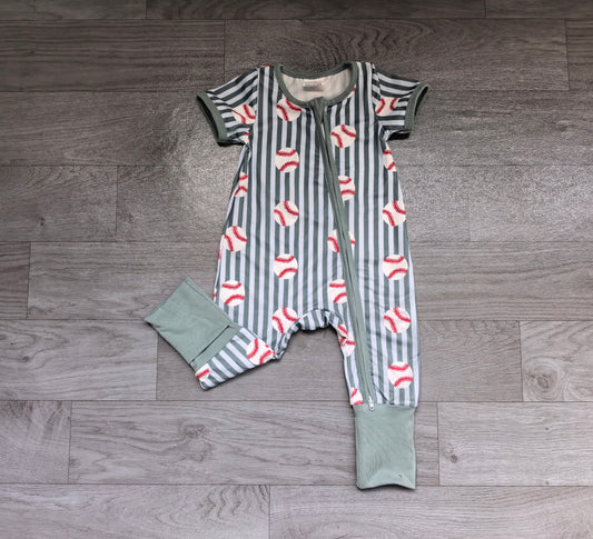 Sample-Real Pics SR4340 Baby Girl Clothes Striped Floral Print Short Sleeve Zipper Romper