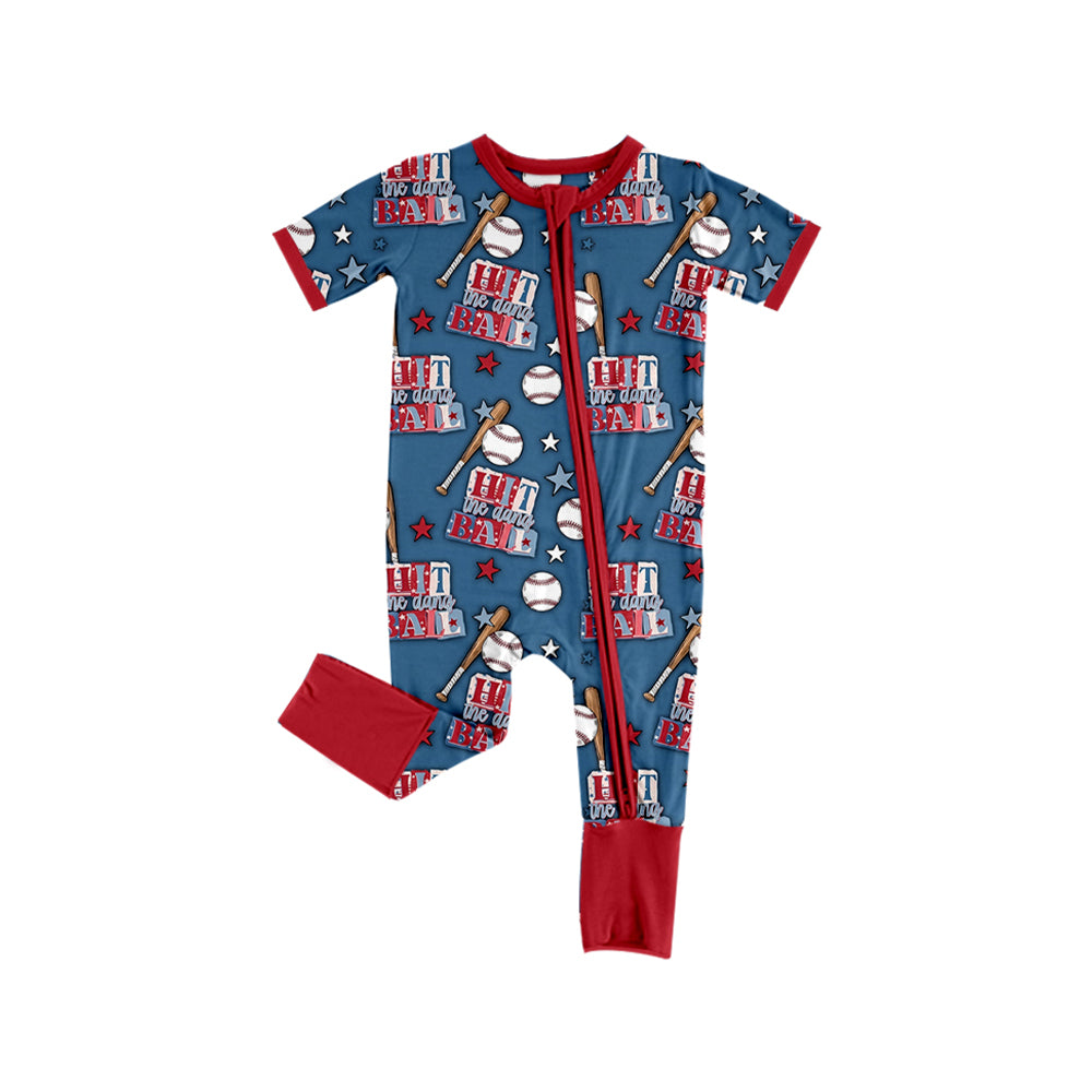 Preorder (moq 5) SR4341 Baby Boy Clothes Baseball Letter Star Mixed Print Short Sleeve Zipper Romper