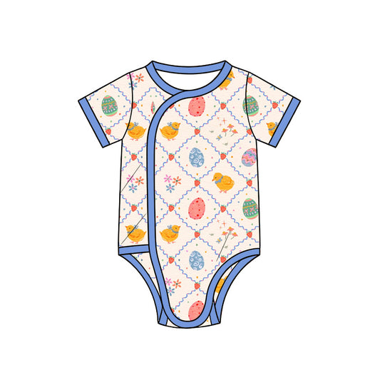 Preorder (moq 5) SR4344 Baby Girl Clothes Easter Chick Egg Strawberry Mixed Print Short Sleeve Side Snap Bodysuit