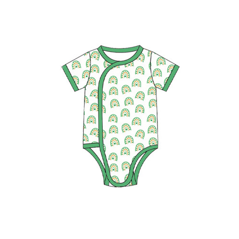Preorder (moq 5) SR4345 Baby Clothes St Patricks Rainbow Horseshoe Mixed Print Short Sleeve Side Snap Bodysuit