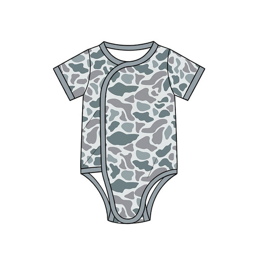 Preorder (moq 5) SR4348 Baby Clothes Grey Duck Camo Print Short Sleeve Side Snap Bodysuit