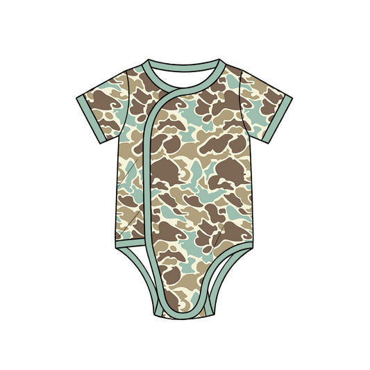 Preorder (moq 5) SR4349 Baby Clothes Sage Duck Camo Print Short Sleeve Side Snap Bodysuit
