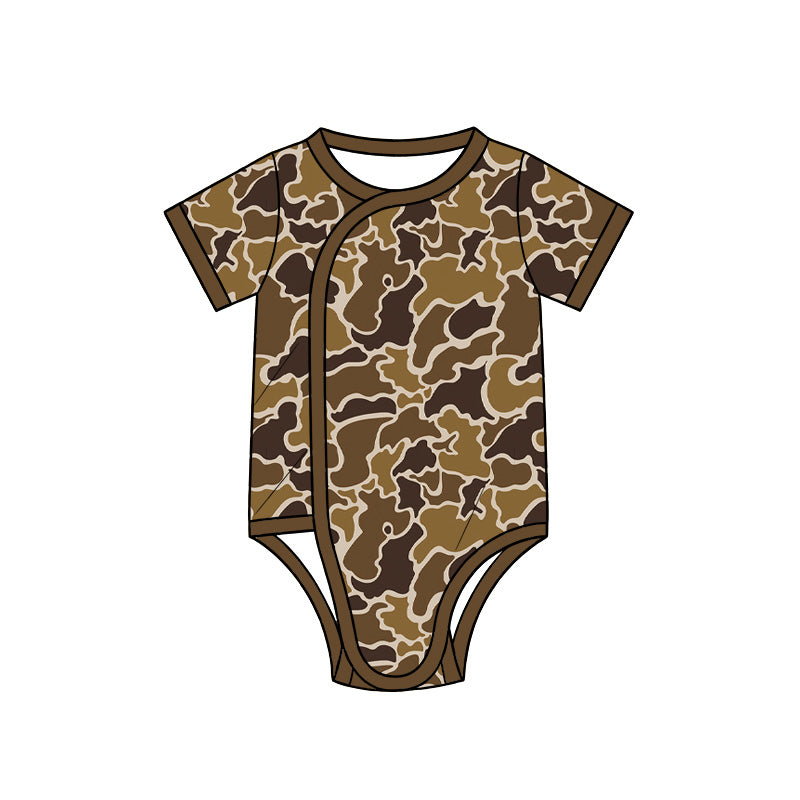 Preorder (moq 5) SR4352 Baby Clothes Retro Brown Duck Camo Print Short Sleeve Side Snap Bodysuit
