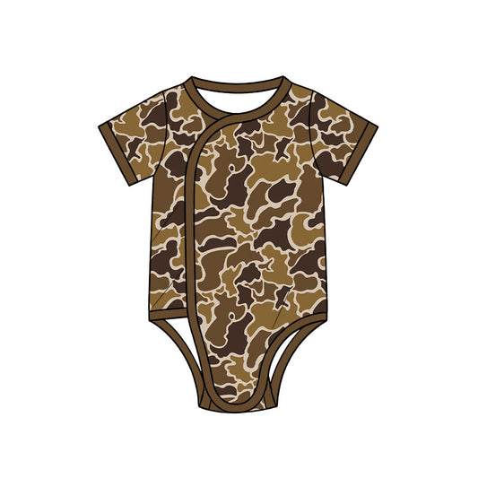 Preorder (moq 5) SR4352 Baby Clothes Retro Brown Duck Camo Print Short Sleeve Side Snap Bodysuit