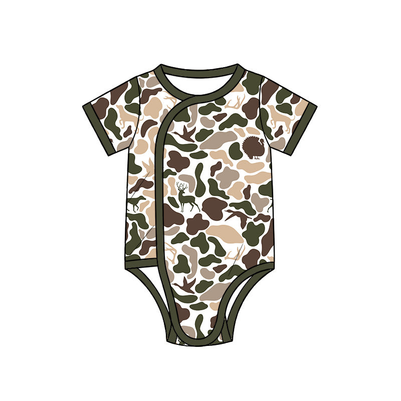 Preorder (moq 5) SR4353 Baby Clothes Hunting Animal Camo Print Short Sleeve Side Snap Bodysuit