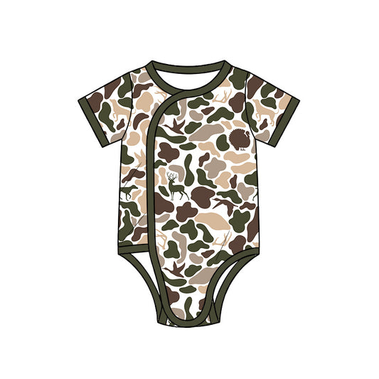 Preorder (moq 5) SR4353 Baby Clothes Hunting Animal Camo Print Short Sleeve Side Snap Bodysuit