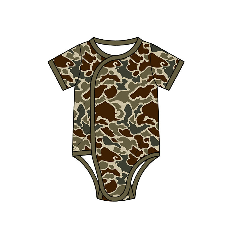 Preorder (moq 5) SR4355 Baby Clothes Dark Vintage Duck Camo Print Short Sleeve Side Snap Bodysuit