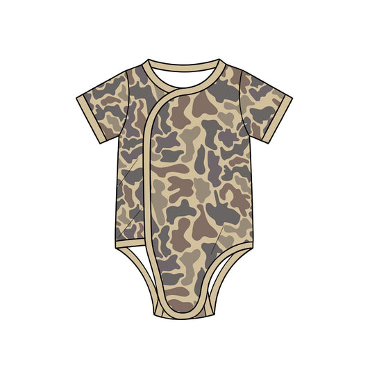 Preorder (moq 5) SR4356 Baby Clothes Taupe Duck Camo Print Short Sleeve Side Snap Bodysuit