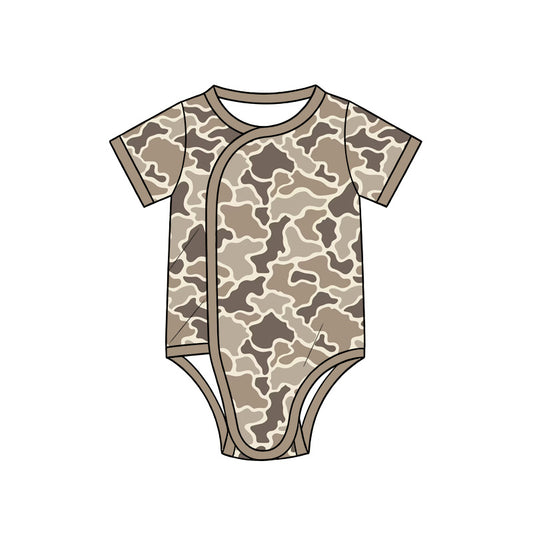Preorder (moq 5) SR4357 Baby Clothes Neutral Vintage Duck Camo Print Short Sleeve Side Snap Bodysuit