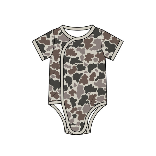 Preorder (moq 5) SR4359 Baby Clothes Grey Brown Cow Camo Print Short Sleeve Side Snap Bodysuit