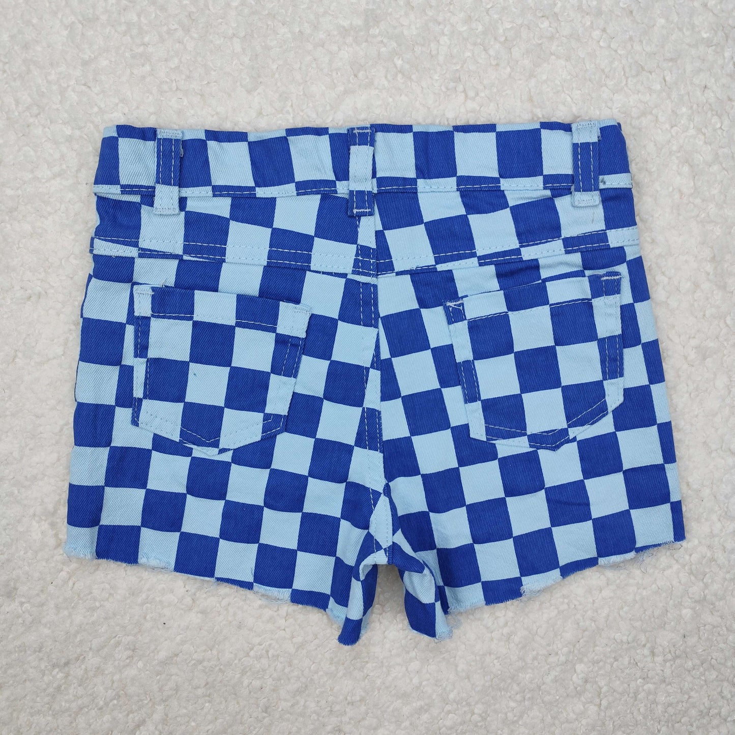 SS0093 girl button casual ripped plaid pink girl denim shorts 202501 RTS