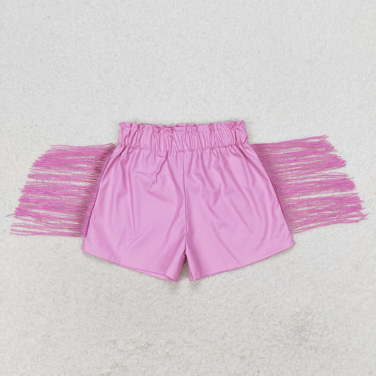 SS0222  Leather pink girl tassel shorts 202406 RTS