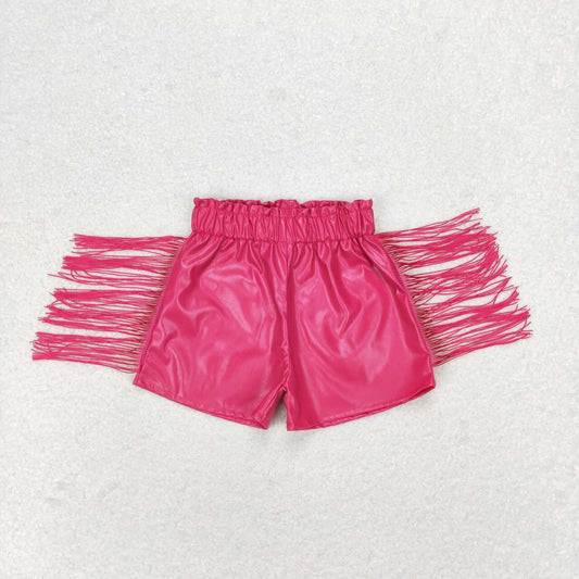 SS0223 Leather pink girl tassel shorts 202406 rts