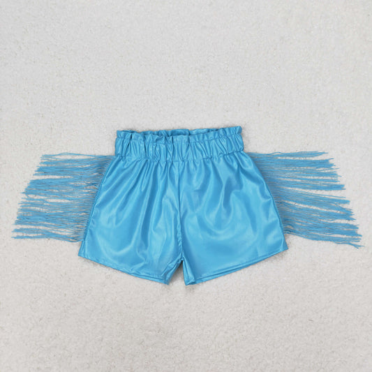 SS0241 blue leather girl tassel shorts 202406 RTS