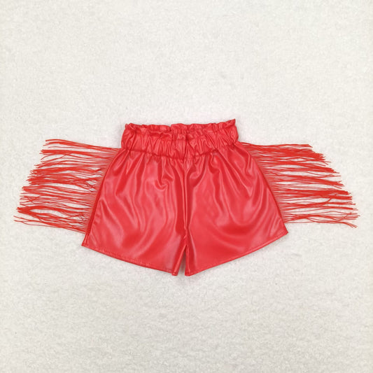 SS0252 Leather red girl tassel shorts 202405 RTS