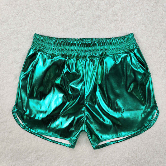 SS0410 glittery green leather boy shorts 202501 RTS