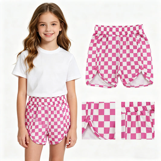 SS0431  western checkerboard pink girl shorts 202604 RTS