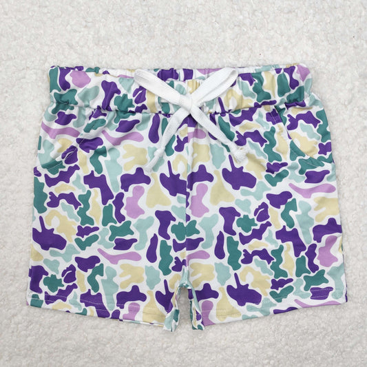 SS0433 Mardi Gas purple camo western girl shorts 202501 RTS