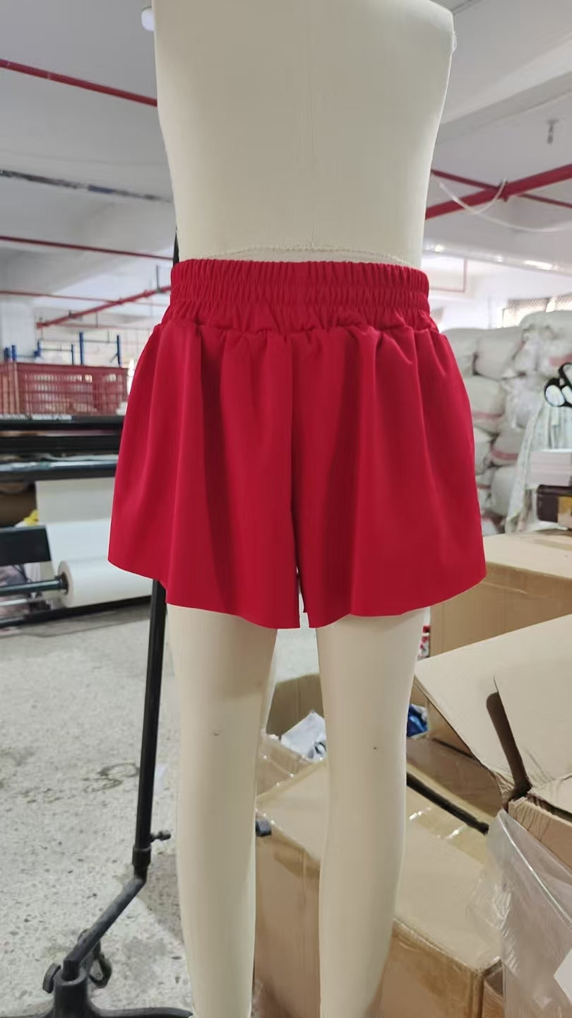 SS0544 yoga solid color butterfly shorts red real drawstring girl kids shorts 202505 rtsRTS