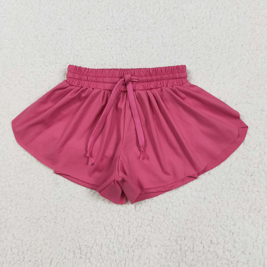 SS0545 yoga solid color butterfly shorts red real drawstring girl kids shorts 202505 RTS