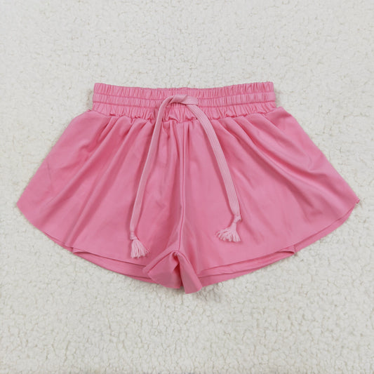 SS0546 yoga solid color red butterfly shorts real drawstring girl kids shorts 202505 RTS