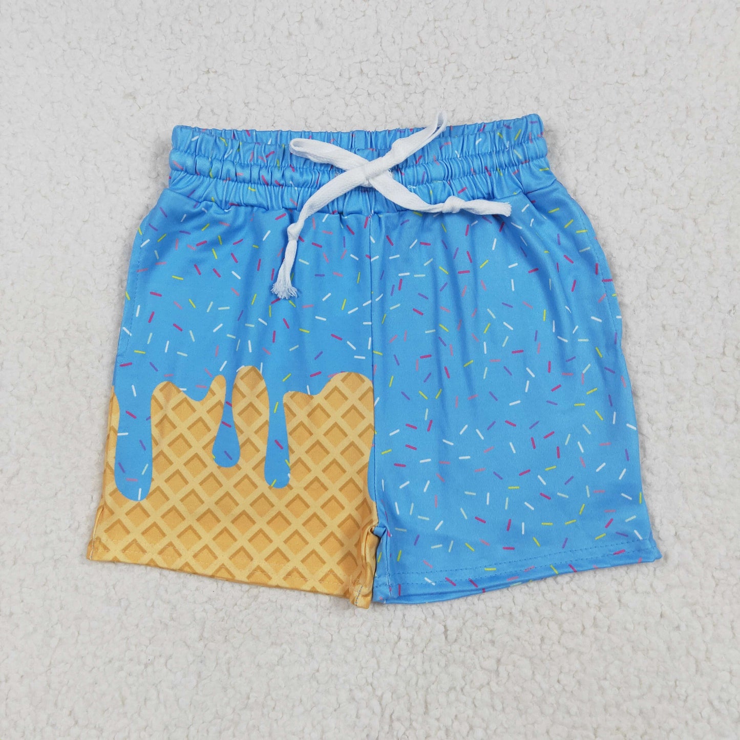 SS0619  blue boy splatter ice cream drip shorts 202507 RTS