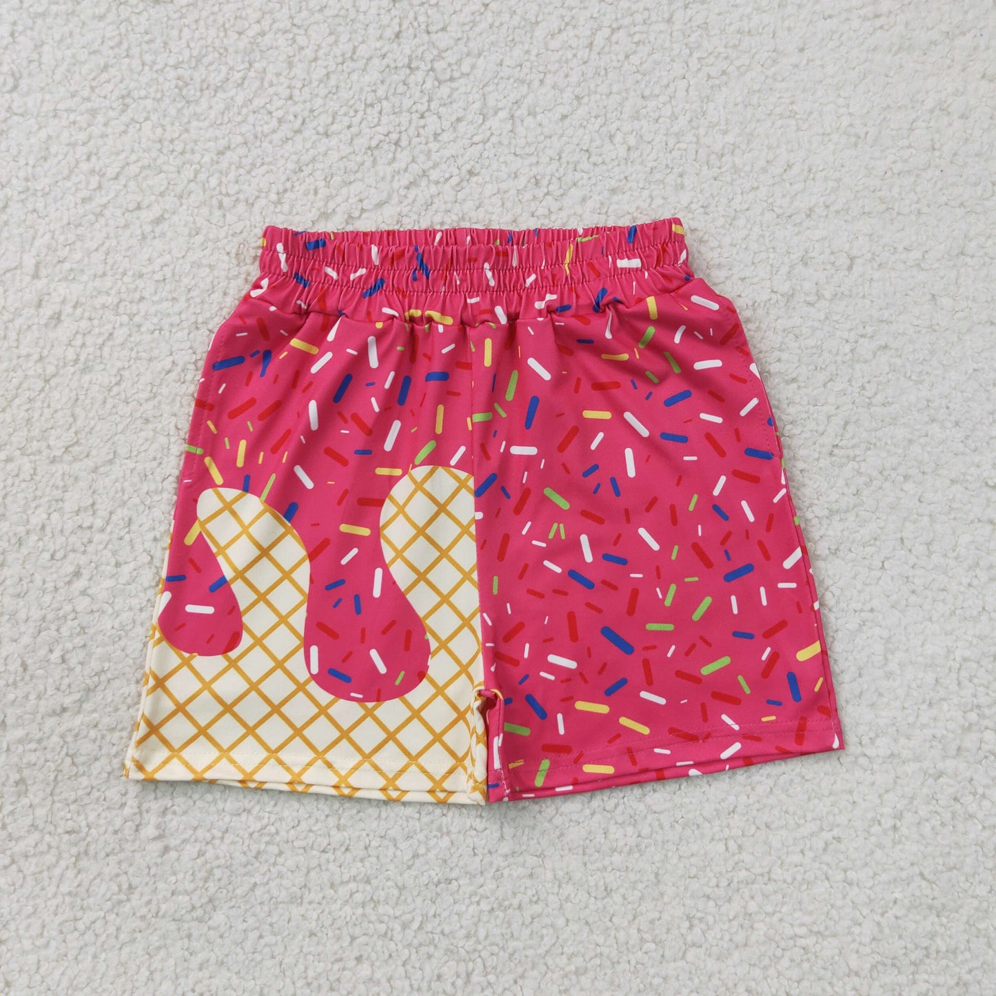 SS0636 red splatter ice cream drip shorts 202607 RTS