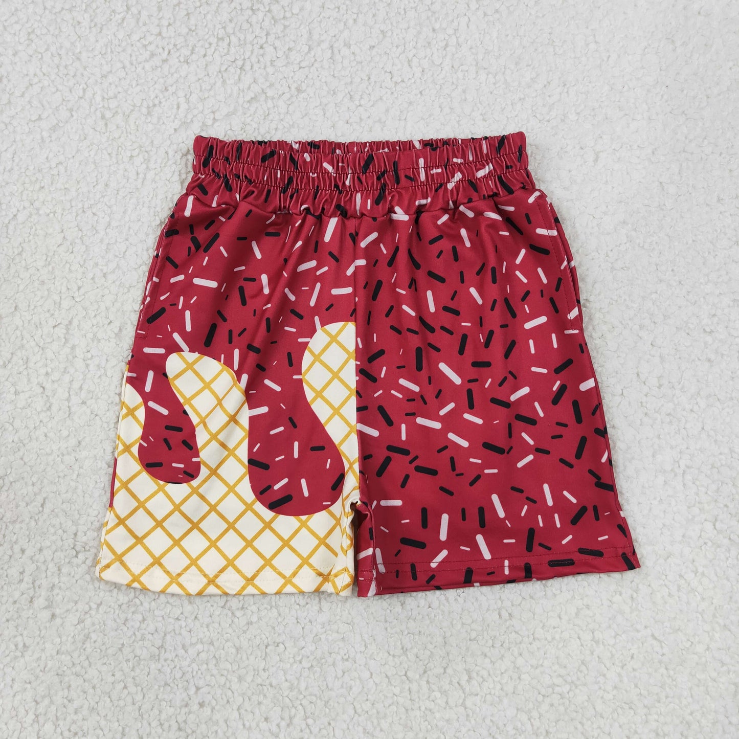 SS0638  red splatter ice cream drip Waffle Cone Print Casual Toddler Boys Trunks shorts 202607 RTS