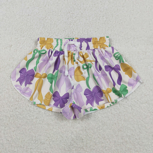 SS0684 Mardi Gras bow yoga girl kids shorts 202511 RTS