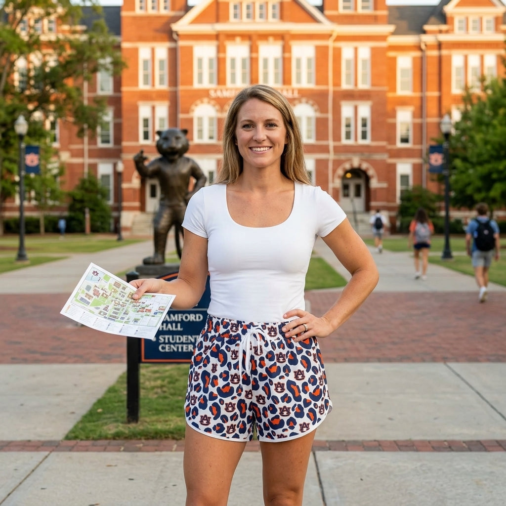 NO MOQ RTS SS0809(1)-yoga Women Clothes Auburn Logo Leopard Mixed Print Casual Shorts 202610