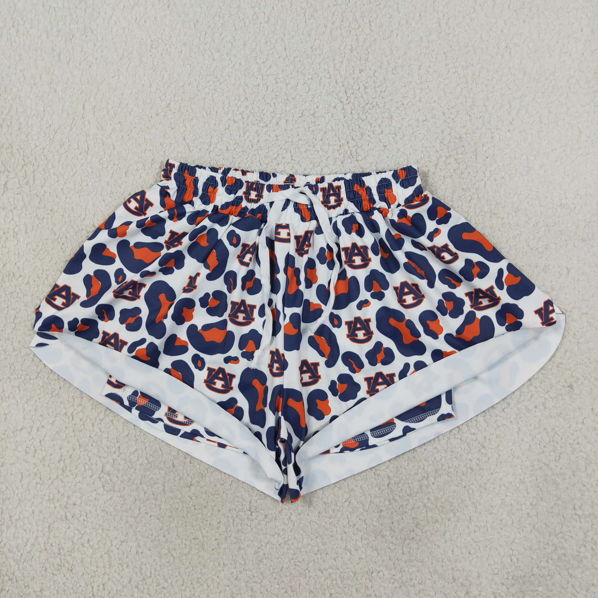 NO MOQ RTS SS0809(1)-yoga Women Clothes Auburn Logo Leopard Mixed Print Casual Shorts 202610