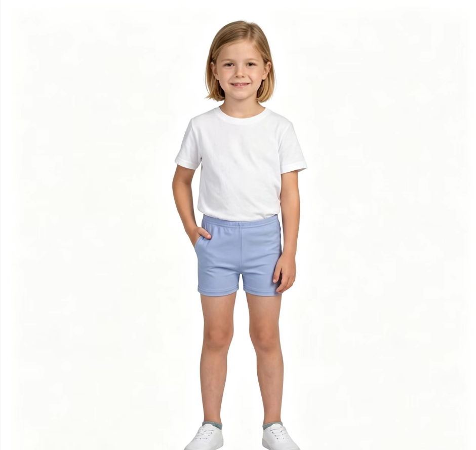 NO MOQ RTS SS0831 Baby Girl Clothes Solid Light Blue Plain Print Short Biker Pant 202609