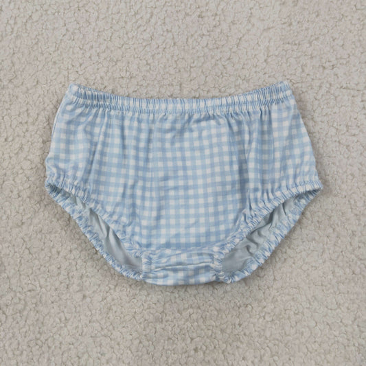 SS0964  Baby boys Blue Gingham Ruffle Bloomers Elastic Waist Plaid Diaper Cover Shorts Bummie  202607  RTS