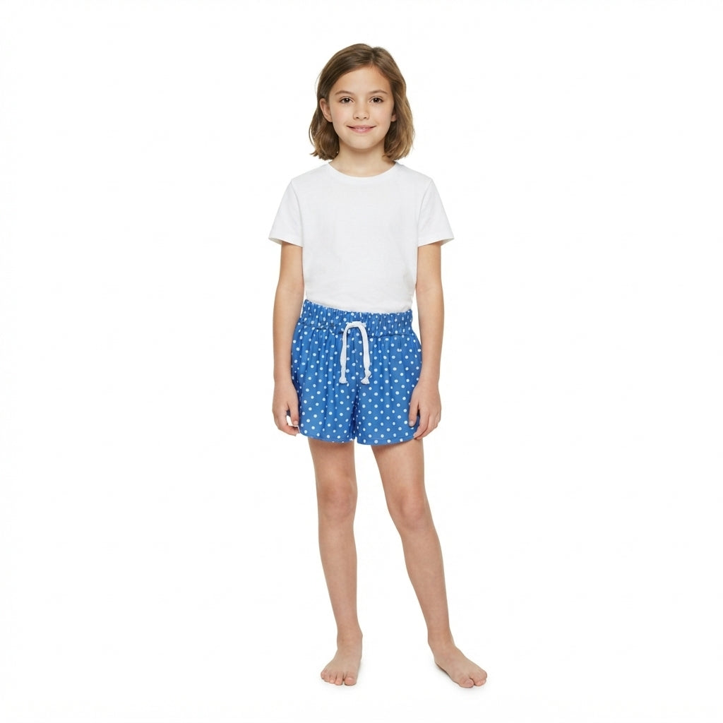 NO MOQ RTS SS0966-yoga Baby Girl Clothes Blue White Polka Dot Mixed Print Skort 202610
