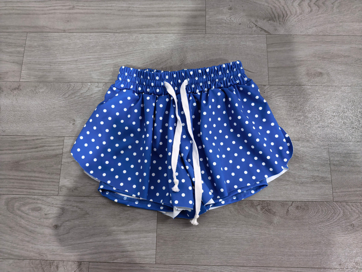 Sample-Real Pics SS0966 Baby Girl Clothes Blue White Polka Dot Print Elastic Waist Skort Shorts