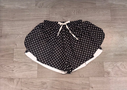 Sample-Real Pics SS0975 Women Clothes Black White Polka Dot Print Short Sleeve Skort