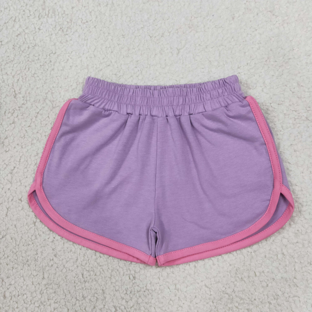 NO MOQ RTS SS0991 Baby Girl Clothes Solid Lavender Plain Pink Contrast Trim Athletic Shorts 202610