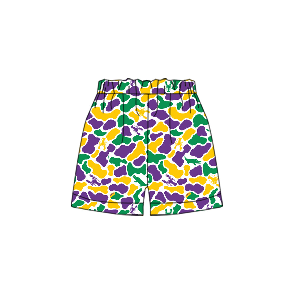 Preorder (moq 5) SS1014 Baby Girl Clothes Mardi Gras Mixed Print Short Sleeve Kids Shorts