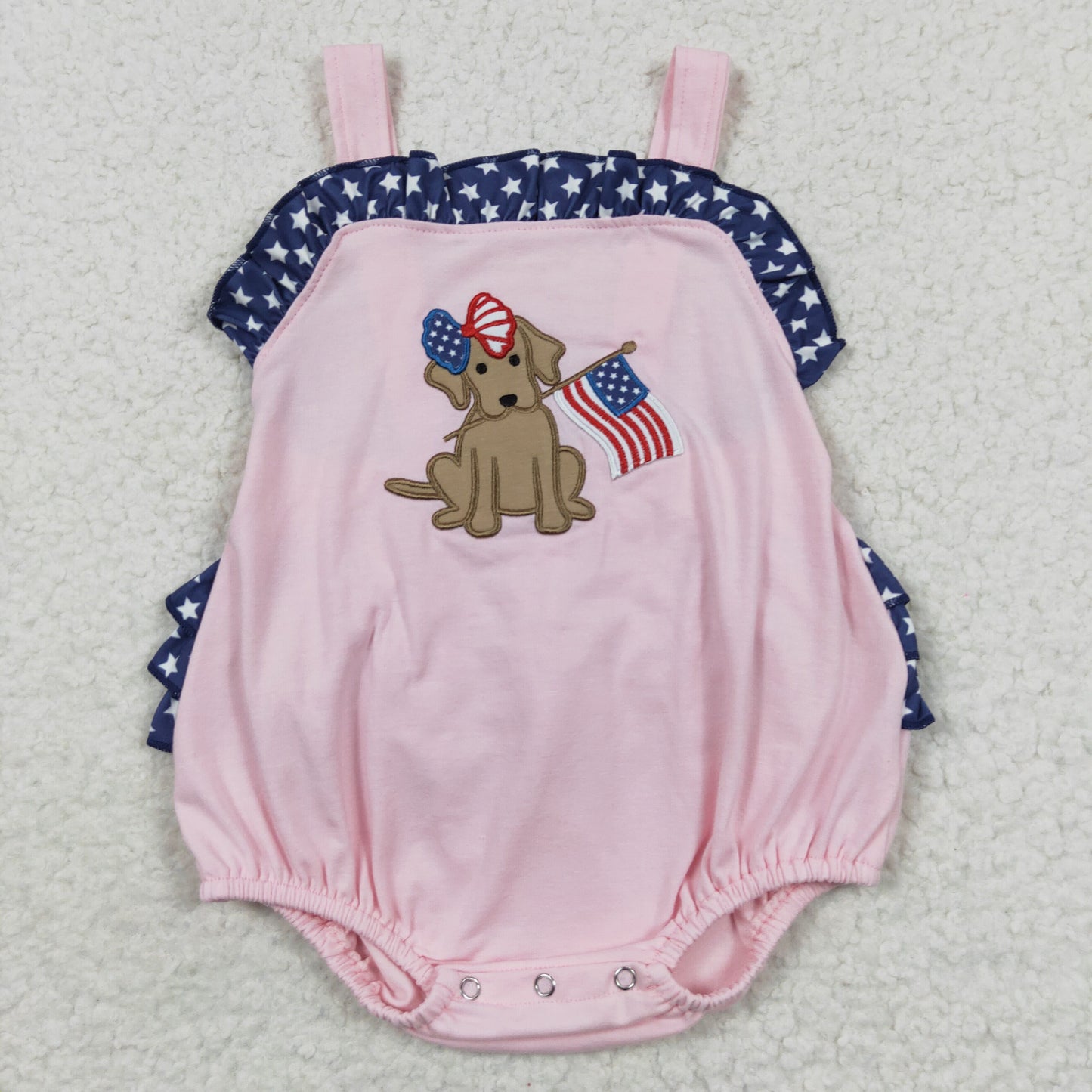 SR0332 Embroidery western cartoon 4th of July dog short sleeve kids girl Baby romper 20230506 RTS