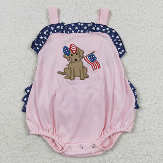 SR0332 Embroidery western cartoon 4th of July dog short sleeve kids girl Baby romper 20230506 RTS