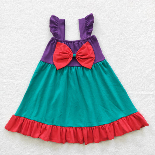 GSD0345 tulle puffy cotton short sleeve princess red bow girl dress 20230509 RTS