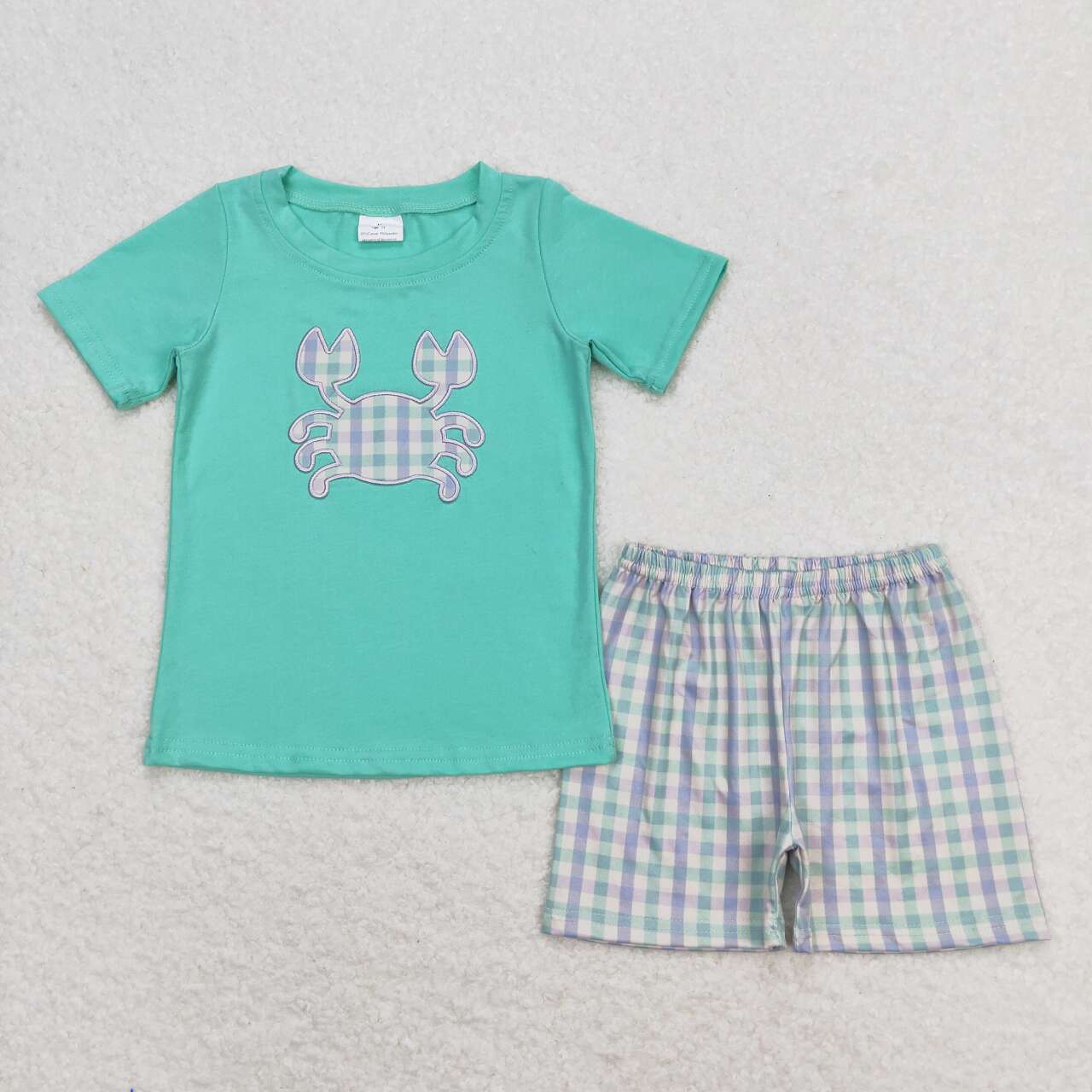 stripe crab embroidery boy  shorts outfit 202404 RTS