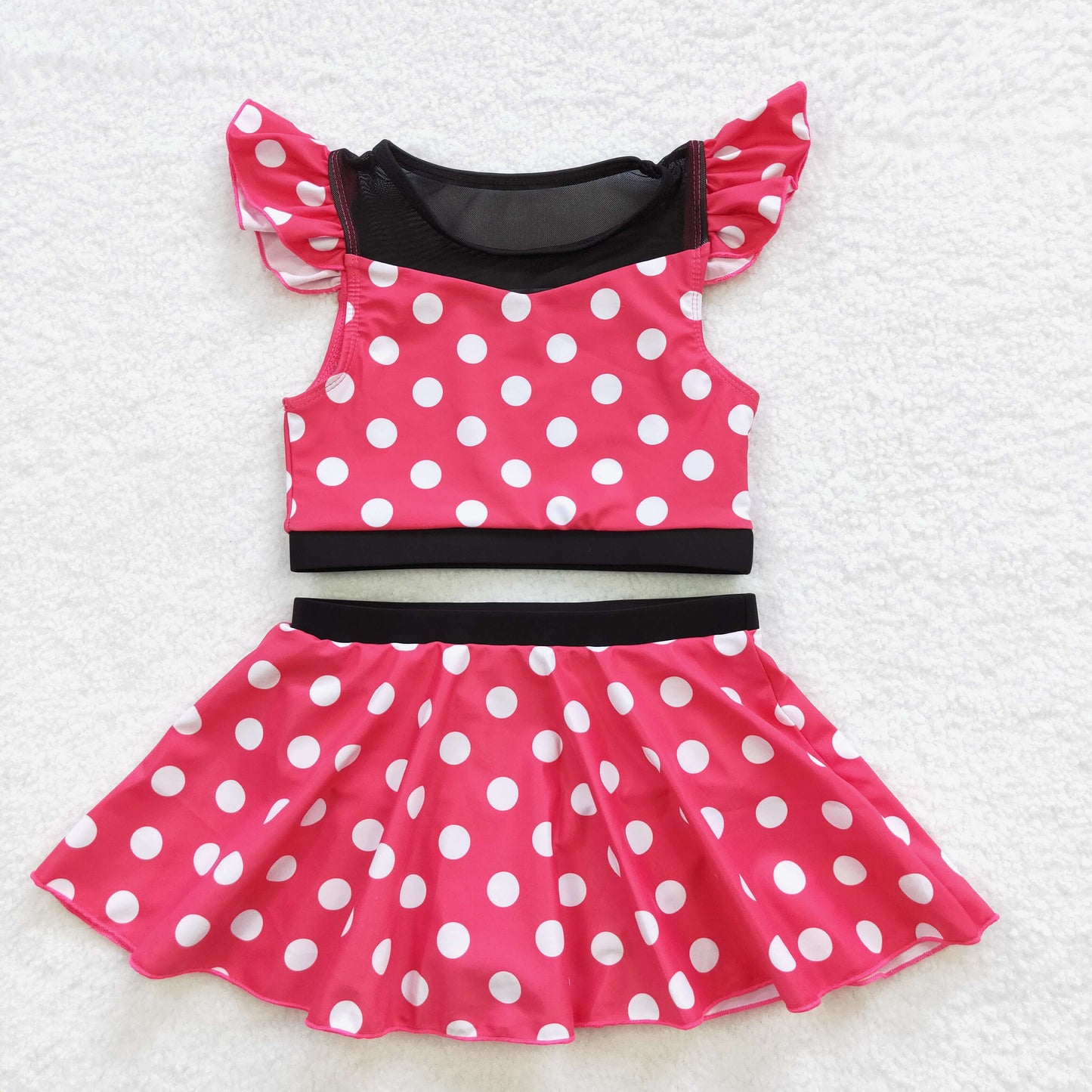 S0147 cartoon snow princess red white dots bathing suit purple ruffle girl swimwear 20230510 RTS