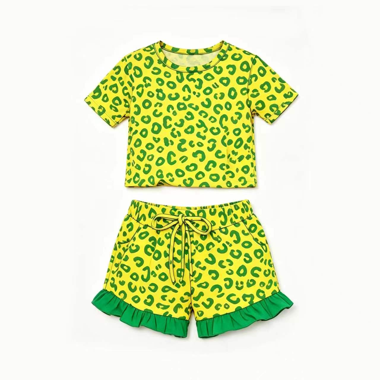 GSSO3812 Green Yellow Leopard Set  ruffle GIRL summer outfit shorts 202627 preorder