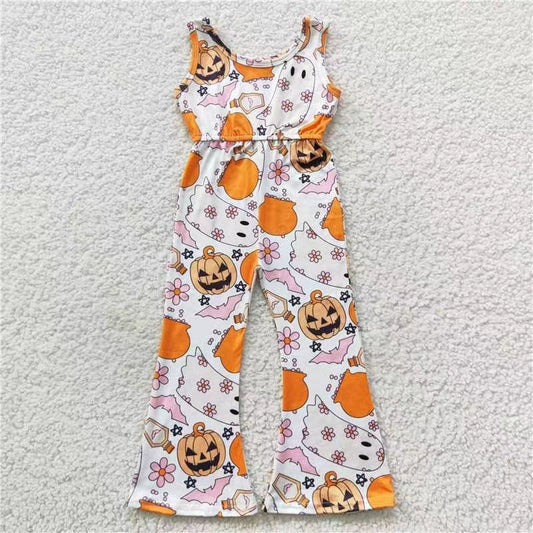 SR0410  RTS orange pumpkin halloween sling overall bell bottom girl jumpsuit 20230803