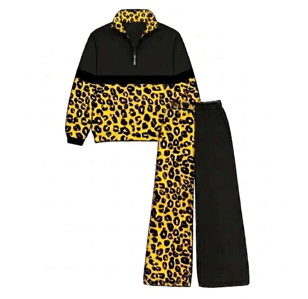 Custom MOQ5 yellow black leopord team zip long sleeves Girl winter clothes